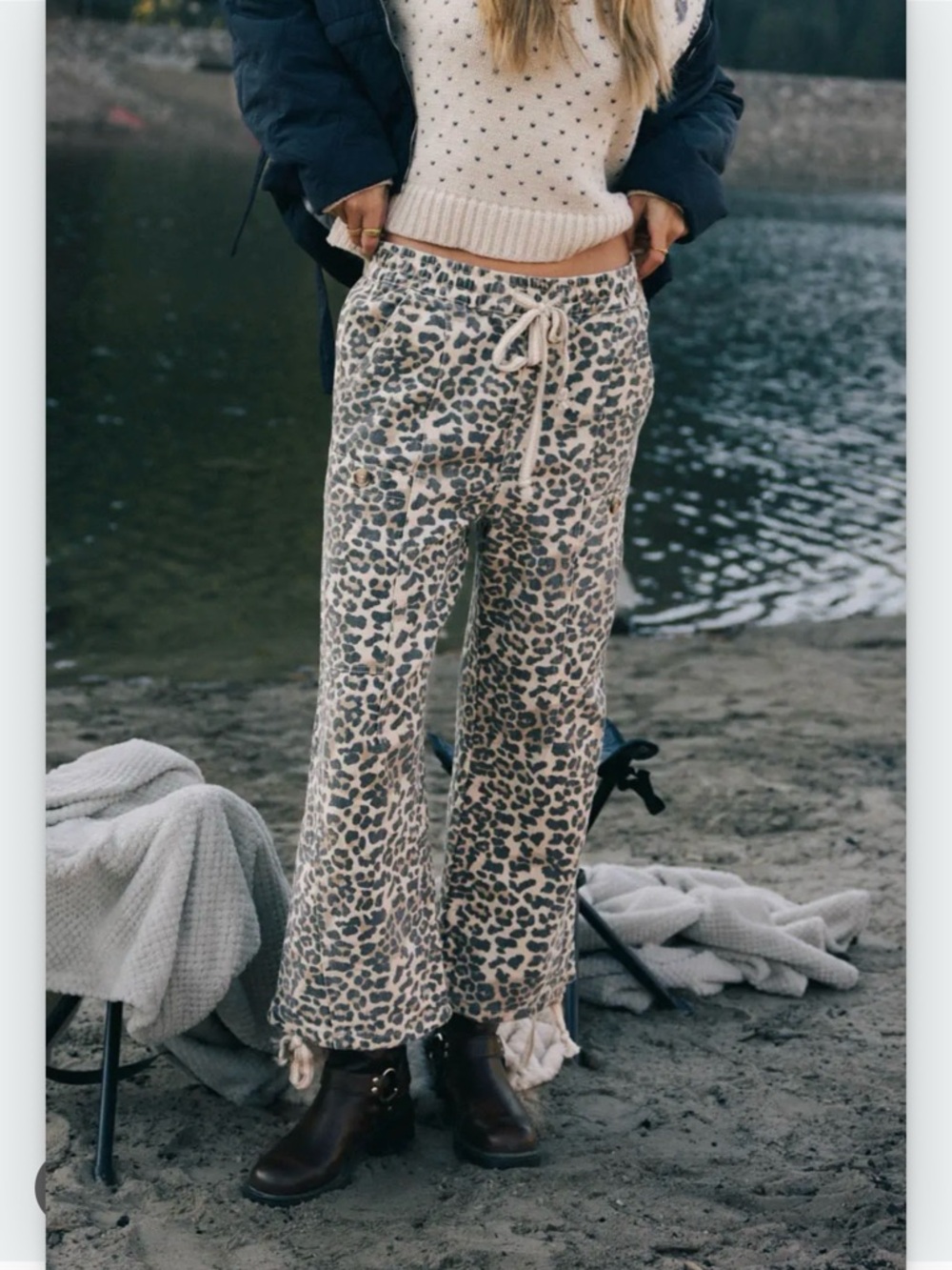 Bohme Leopard Print Drawstring Wide-Leg Pants - Cream